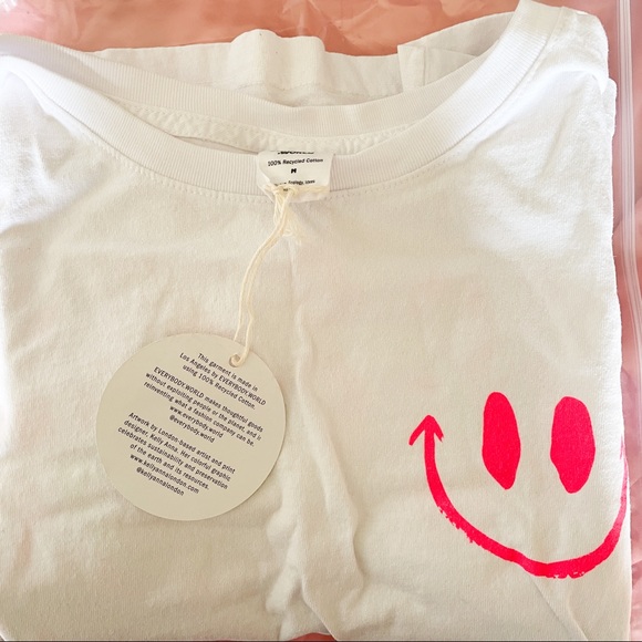 Everybody.World Smiley Face Boxy Trash Cotton Cropped Graphic T-Shirt Medium - Picture 3 of 5